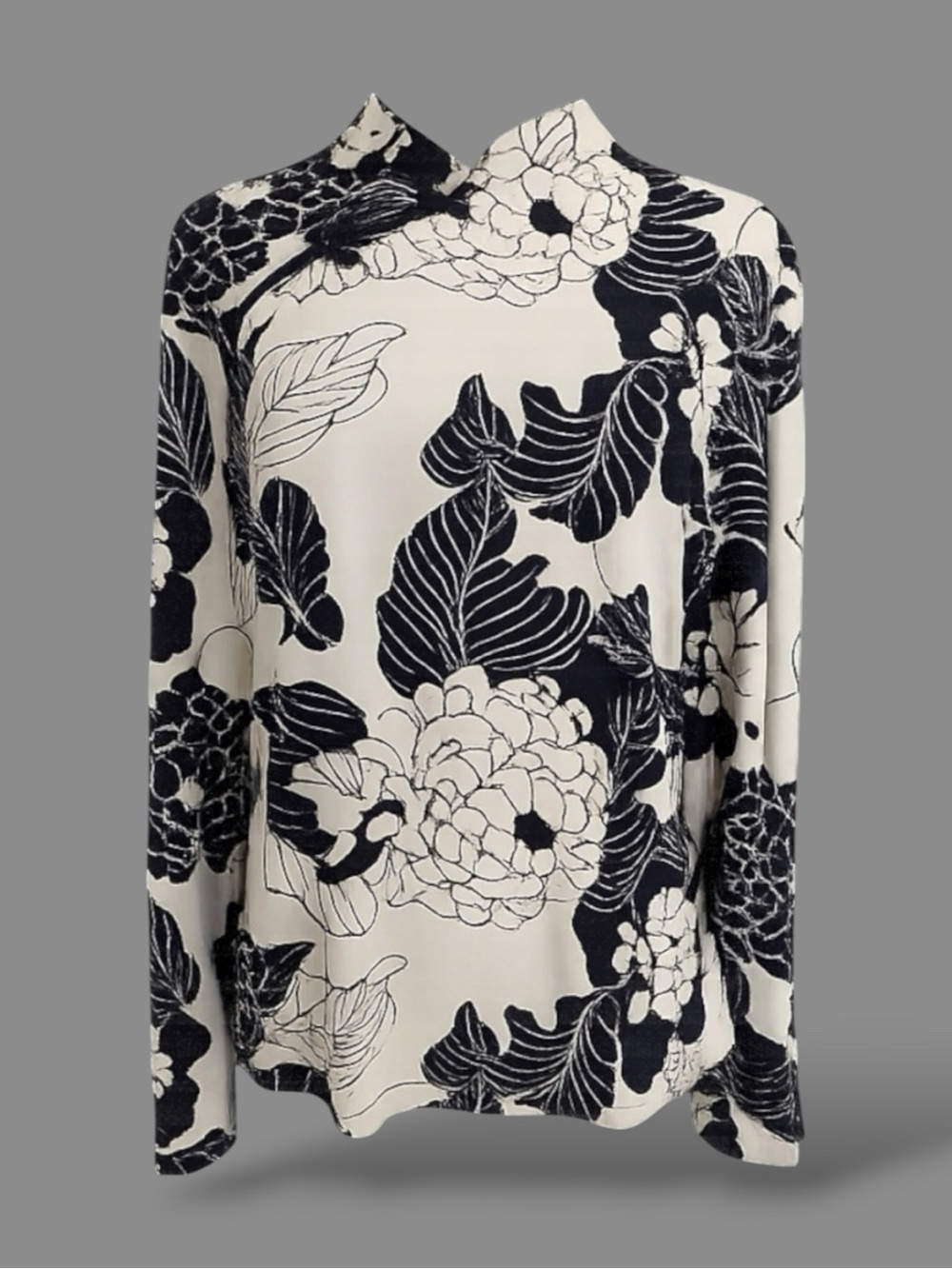Vintage Vol. 1 Top Tan Black Blouse Floral Cheongsam Mandarin Collar 90s Goth XL